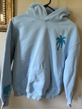 Light Blue Pink Palm Puff Hoodie
